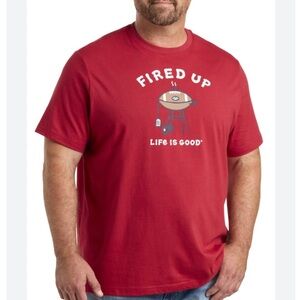 Life Is Good Red Short Sleeve Tee Fired Up SZ 4XLT XXXXLT Football Crusher Tee